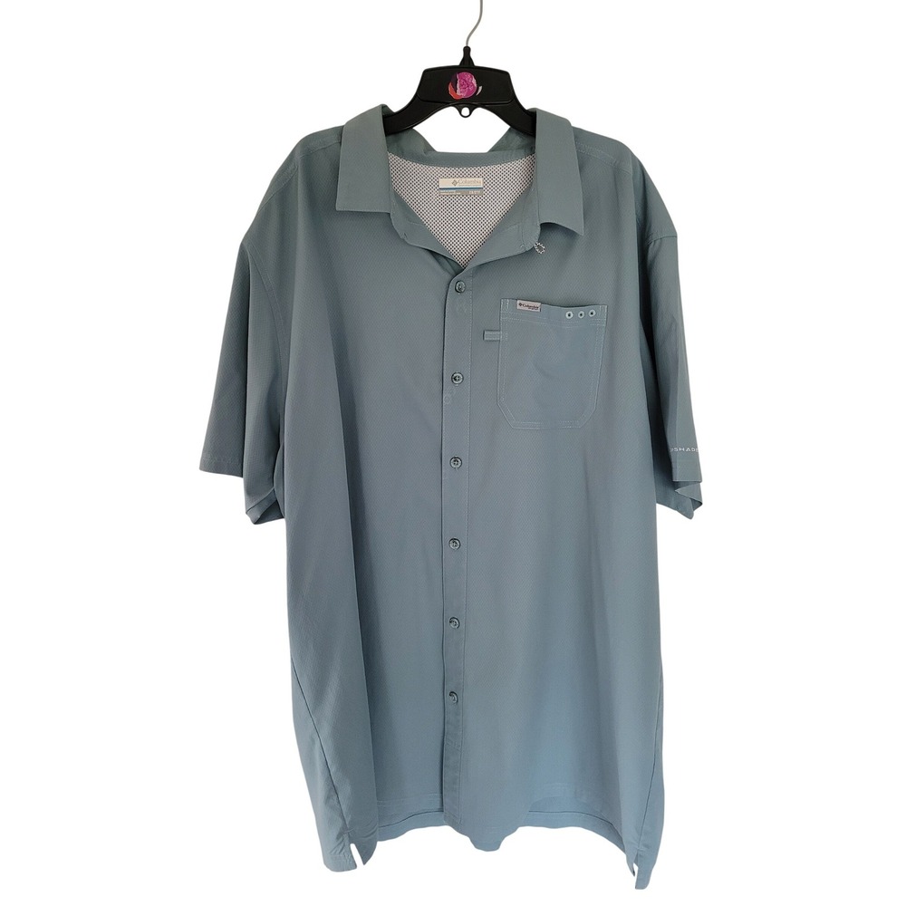 Columbia PFG Omni-Shade Mens 2X Short Sleeve Button Down Fishing Shirt Blue‎ #1